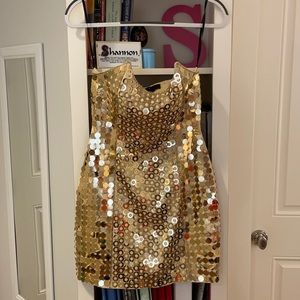 H:ours Gold Sequin Strapless Dress- size M